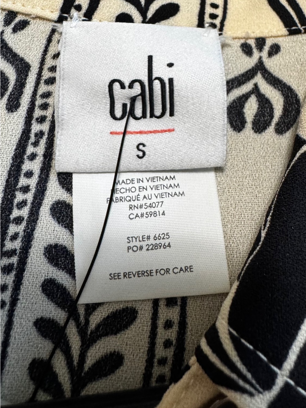 Cabi Marrakesh Top Black Cream Botanical Print Blouse S NWT - Picture 4 of 11